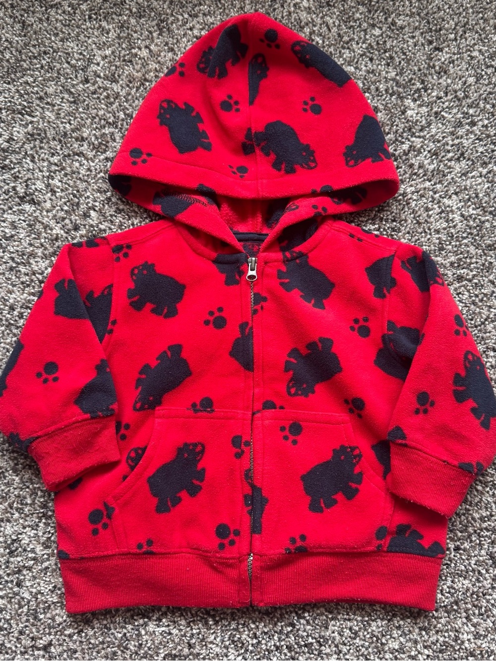 OshKosh B'gosh Red Hooded Zip-Up Sweatshirt with Black Bear Print
